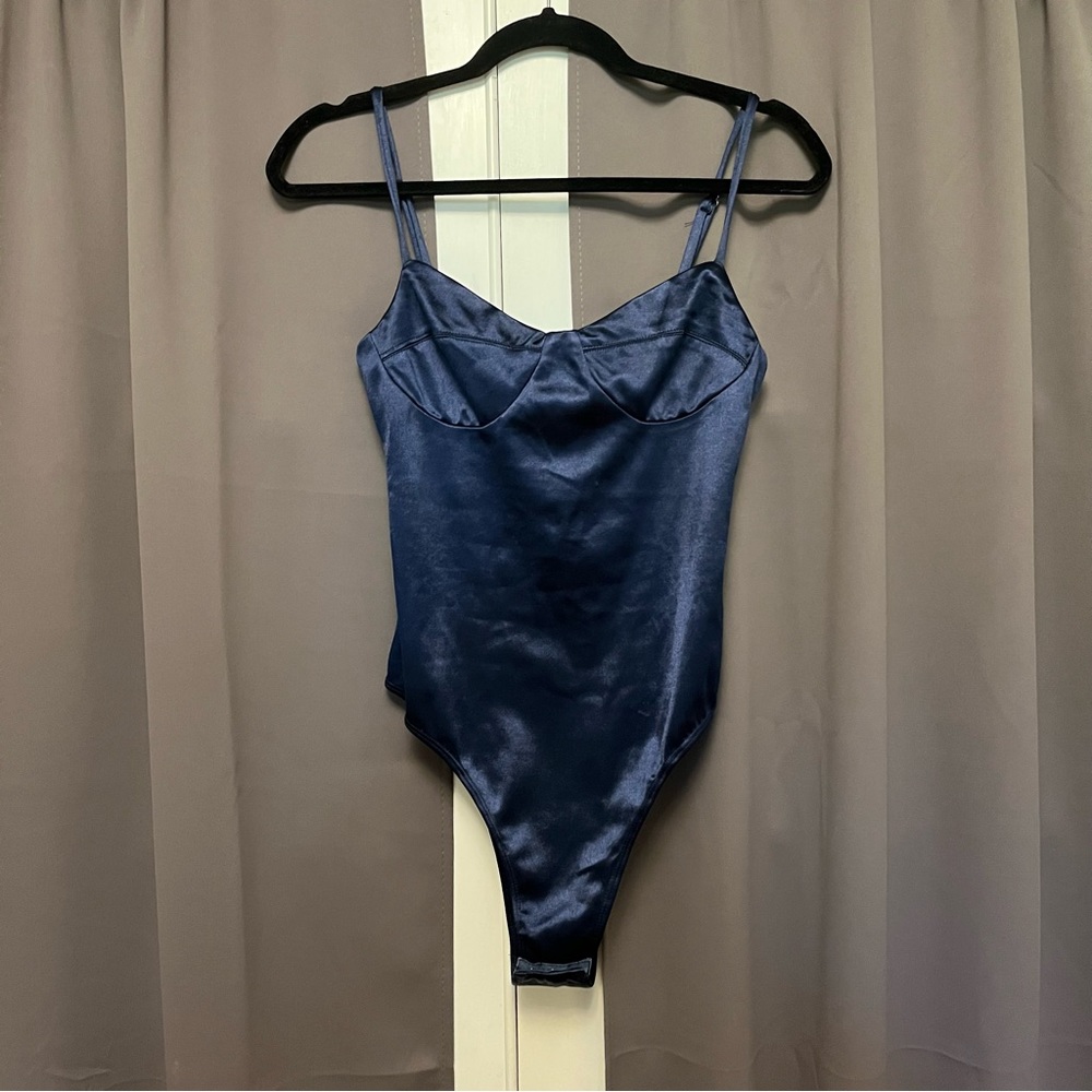 Princess Polly Satin Navy Bodysuit